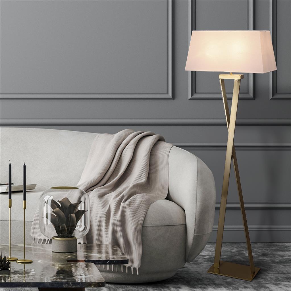 Lux & Belle 2LT Floor Lamp-Satin Brass Metal&White Linen Sha