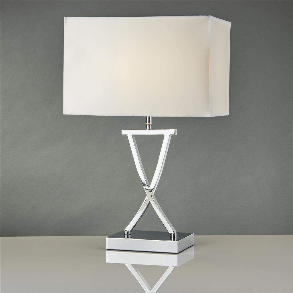 Club Table Lamp - Chrome & White White Faux Shade