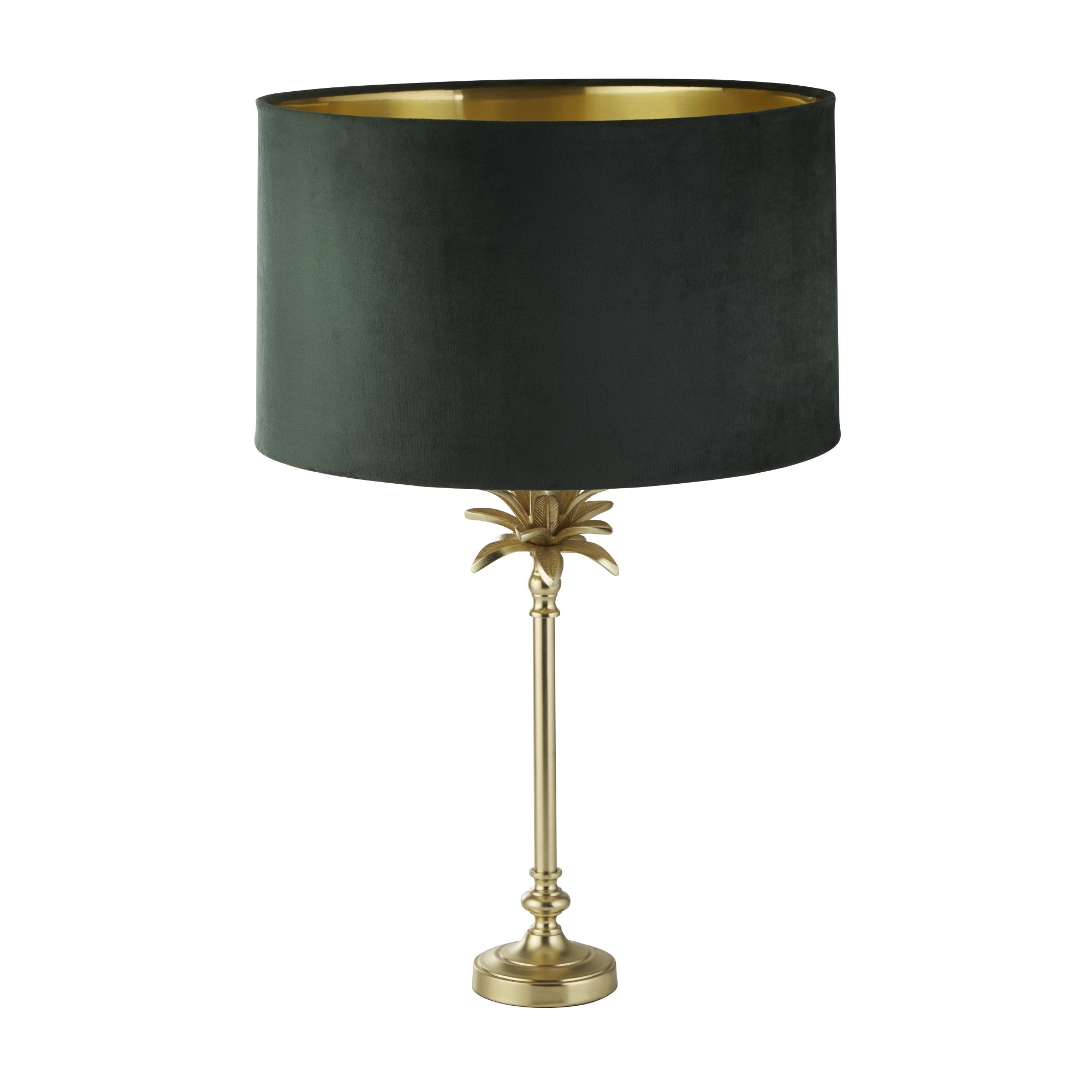 Palm Table Lamp - Satin Brass & Green Velvet Shade