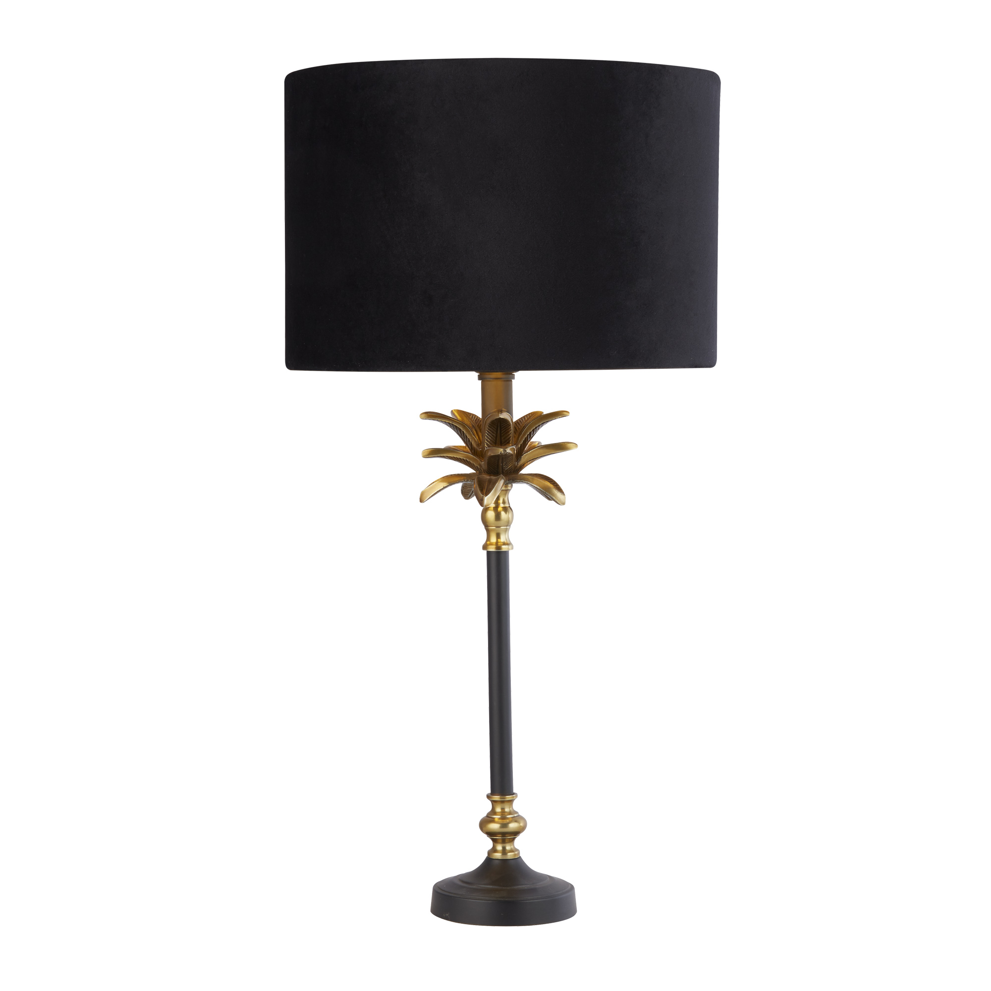 Palm Table Lamp - Black & Antique Brass Metal,Black Shade
