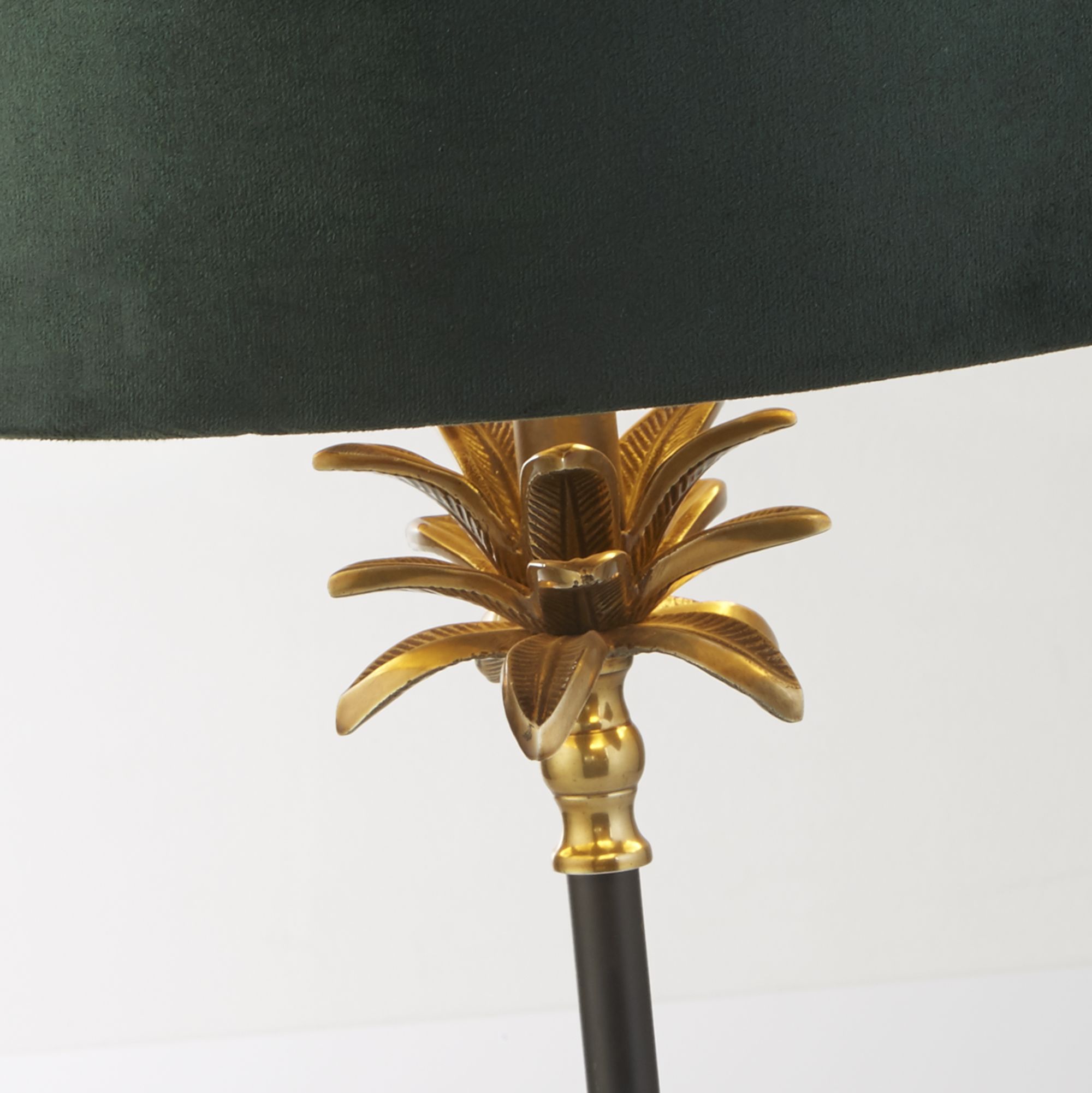 Palm Table Lamp - Black & Brass Metal & Green Velvet Shade