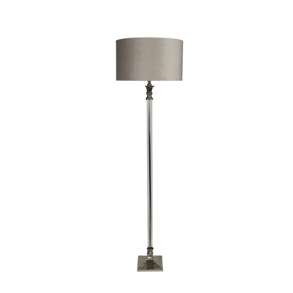 Lux & Belle Floor Lamp -Clear Glass & Chrome with Grey Shade