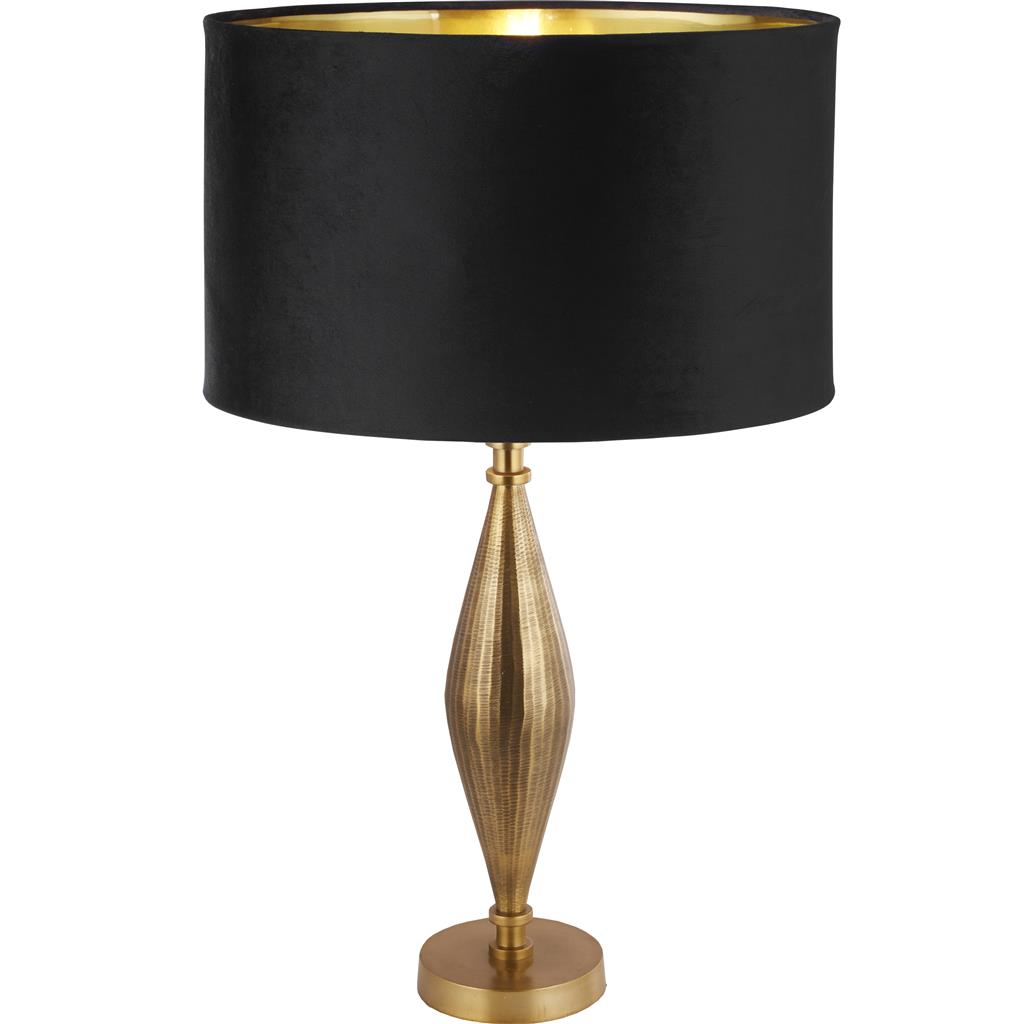 Rye Table Lamp - Antique Brass Metal & Black Velvet Shade