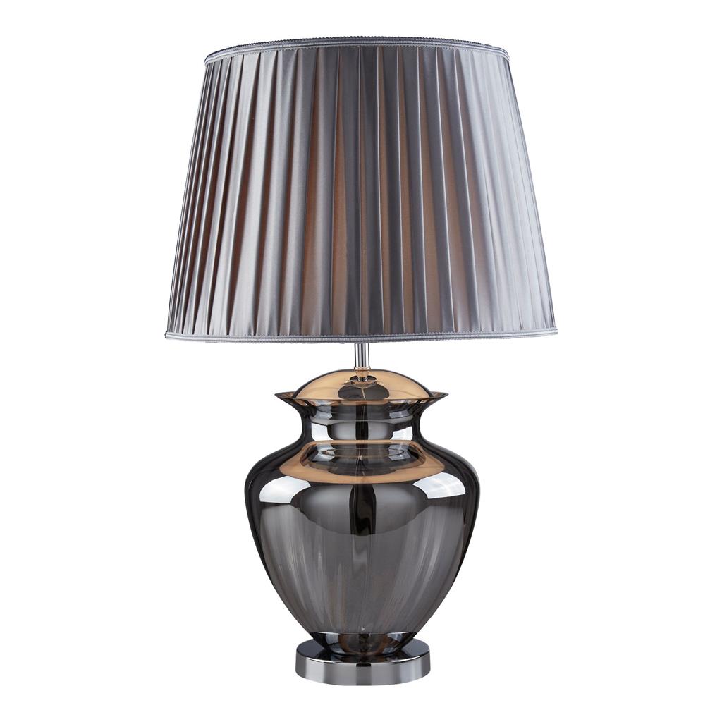 Elina Table Lamp - Chrome Metal, Smoked Glass & Pewter Shade