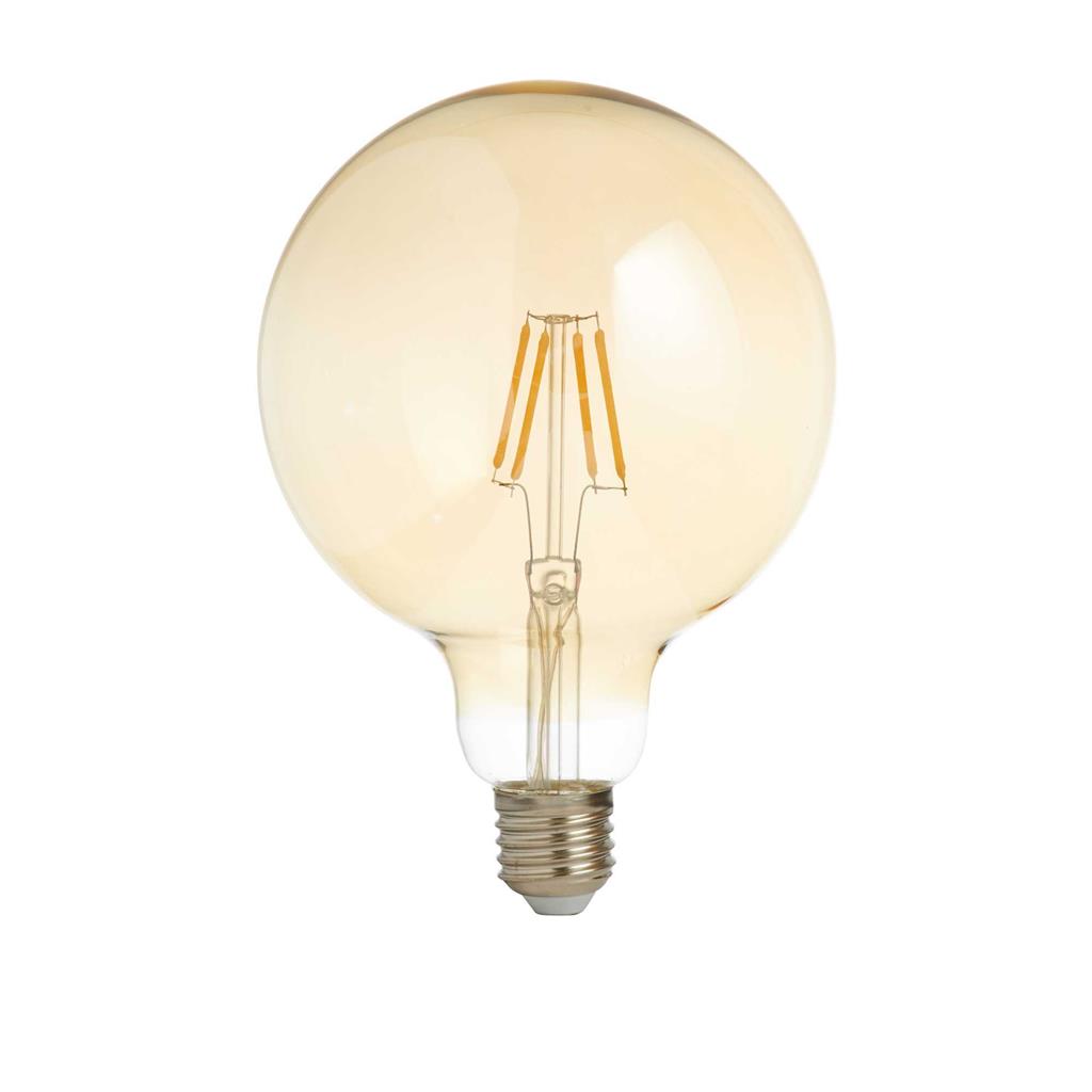 Dimmable LED Filament Globe Lamp (125mm) Amber Glass, E27 6W