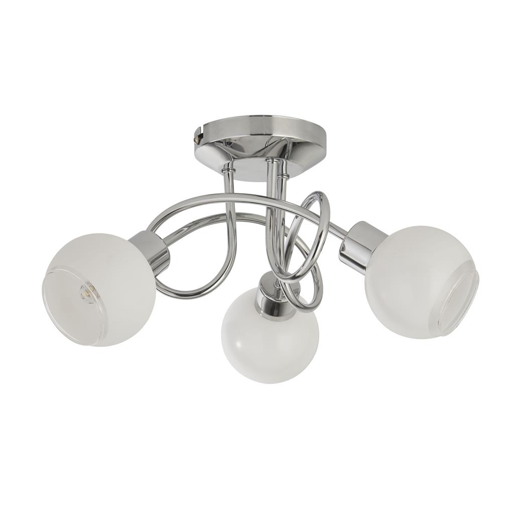 3Lt Chrome Ceiling Light with White Glass Shades