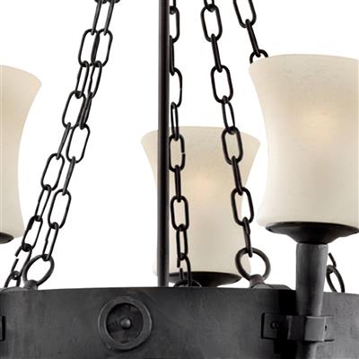 Cartwheel 5Lt Ceiling Pendant - Black Iron & Sanded Glass