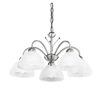Milanese 5Lt Ceiling Pendant- Satin Silver & Alabaster Glass