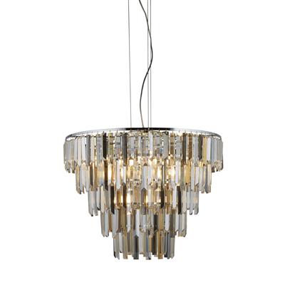 Clarissa 9Lt Pendant - Chrome & Clear, Smoked & Amber Glass