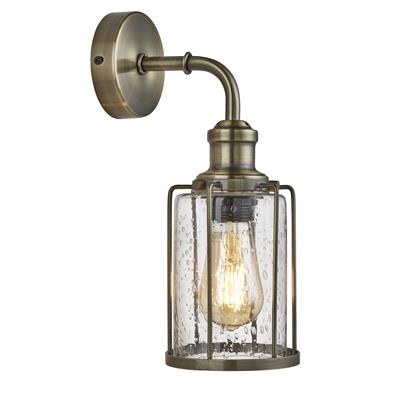 Pipes  Wall Light  - Antique Brass Metal & Seeded Glass