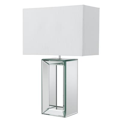 Mirror Table Lamp - Mirrored Base & White Faux Silk Shade