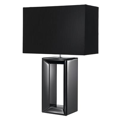 Mirror Table Lamp - Smoked Mirrored Glass & Black Faux Silk