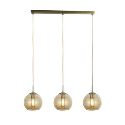 Balls 3Lt Bar Pendant - A Brass & Amber Glass