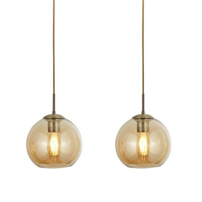 Balls 3Lt Bar Ceiling Pendant - A Brass & Amber Glass