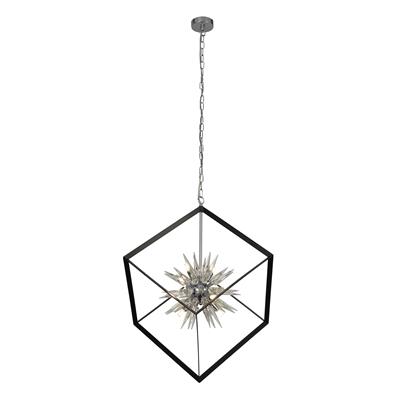 Stellar 6Lt Ceiling Pendant- Black Metal & Crystal Glass