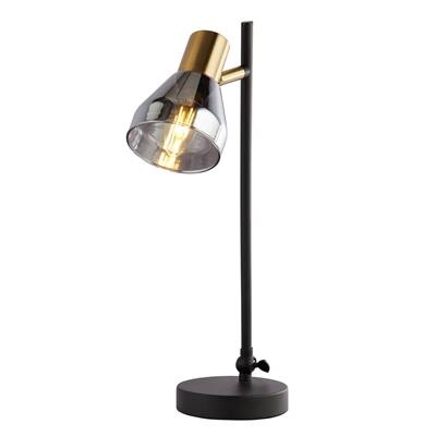 Westminster Table Lamp  -  Black, Satin Brass & Smoked Glass