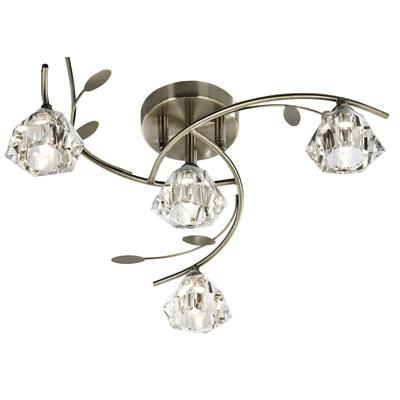 Sierra 4Lt Semi-Flush Ceiling Light - Antique Brass & Glass