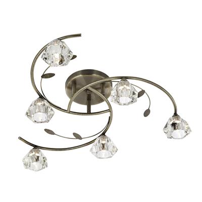 Sierra 6Lt Semi-Flush Ceiling Light - Antique Brass & Glass