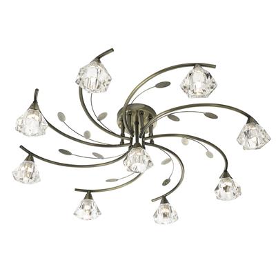 Sierra 9Lt Semi-Flush Ceiling Light - Antique Brass & Glass