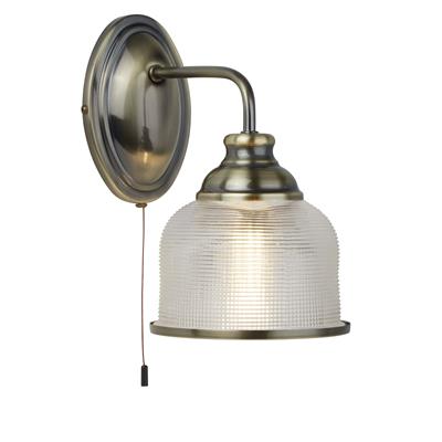 Bistro II Wall Light- Antique Brass & Holophane Style Glass