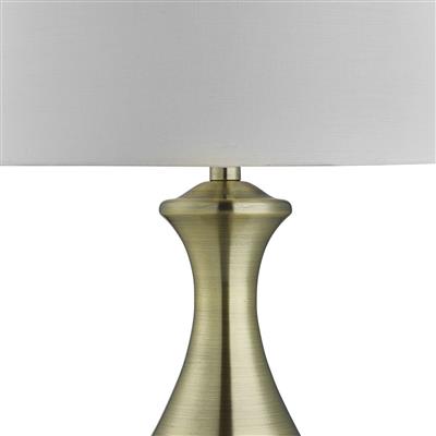 Touch Table Lamp  - Antique Brass Metal & Ivory Fabric Shade