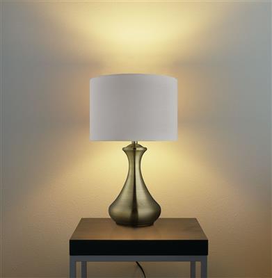 Touch Table Lamp  - Antique Brass Metal & Ivory Fabric Shade