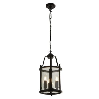Bevelled Lantern 3Lt Ceiling Pendant - Black & Glass