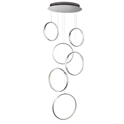 Rings 6Lt LED Drop Ceiling Light - Chrome & Clear Crystal