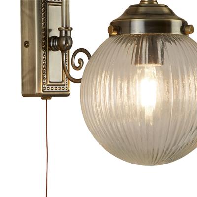 Belvue Wall Light  - Antique Brass & Clear Globe Shade, IP44