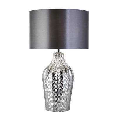 Chevron Table Lamp - Smoked Ribbed Glass with Grey Shade
