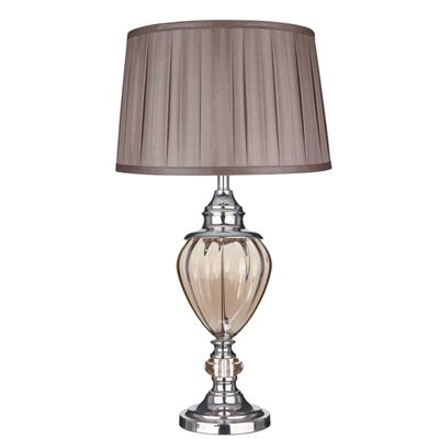 Greyson Table Lamp - Chrome, Amber Glass & Brown Shade