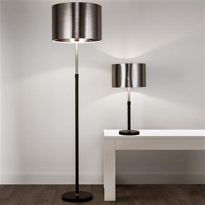 Rachel Table Lamp- Black, Silver, Chrome Metal & Black Shade