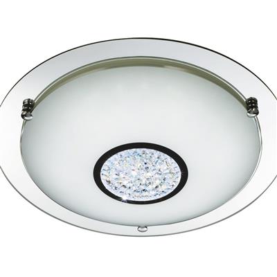 Portland LED Bathroom Flush, Chrome Metal, Glass & Crystal I