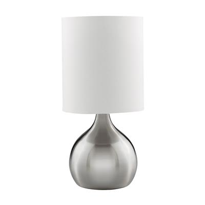 Touch Table Lamp - Satin Silver Metal & Ivory Fabric Shade