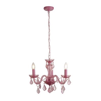 Novelty 3Lt Chandelier - Pink with Clear Acrylic/Glass