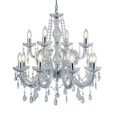 Marie Therese 12Lt Chandelier - Chrome Metal & Clear Acrylic