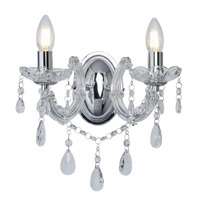 Marie Therese  2Lt Wall Light - Chrome Metal & Clear Acrylic