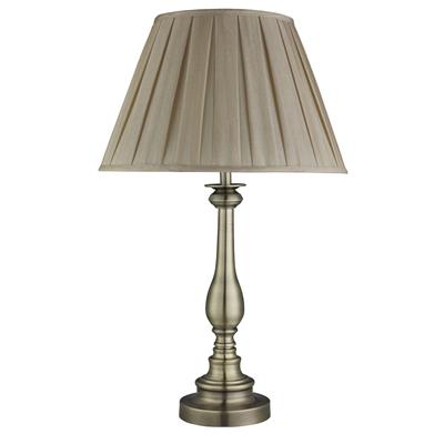Flemish Table Lamp - Antique Brass Metal, Grey Pleated Shade