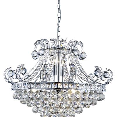 Bloomsbury 6Lt Tiered Chandelier - 
Chrome, Clear Crystal
