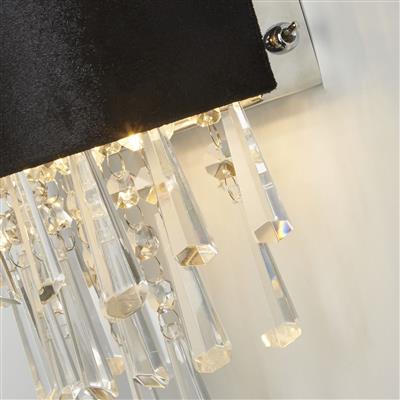 Glamour 2Lt Wall Light - Black Velvet & Clear Crystal