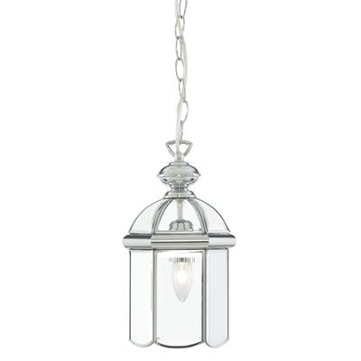 Bevelled Lantern Domed Ceiling Pendant - Chrome & Glass