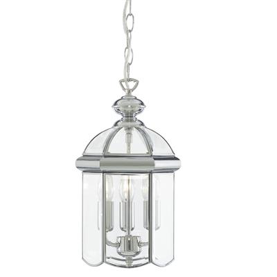 Bevelled Lantern 3Lt Domed Ceiling Pendant - Chrome & Glass