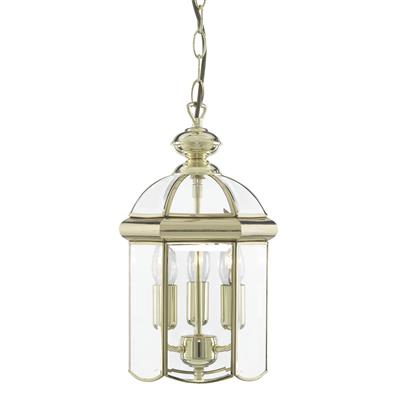 Bevelled Lantern 3Lt Domed Pendant - Polished Brass & Glass
