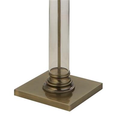 Pedestal Floor Lamp -Clear Glass, Antique Brass, White Shade