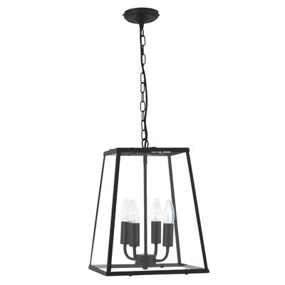 Lantern Noir 4Lt Ceiling Pendant - Black Metal & Glass