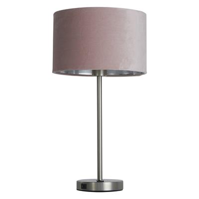 Finn USB Table Lamp - Satin Nickel Metal & Pink Velvet Shade