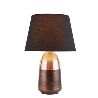 Touch Table Lamp - Brushed Copper Metal & Black Fabric Shade