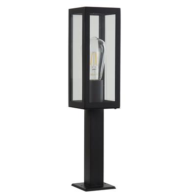 Box 450mm Outdoor Post - Black Metal & Clear Glass, IP44