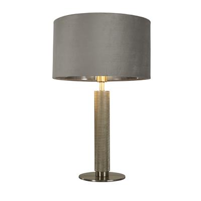 London Table Lamp- Knurled Satin Silver & Grey Velvet Shade