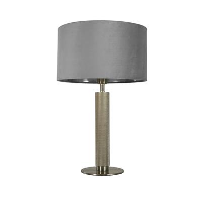 London Table Lamp- Knurled Satin Silver & Grey Velvet Shade